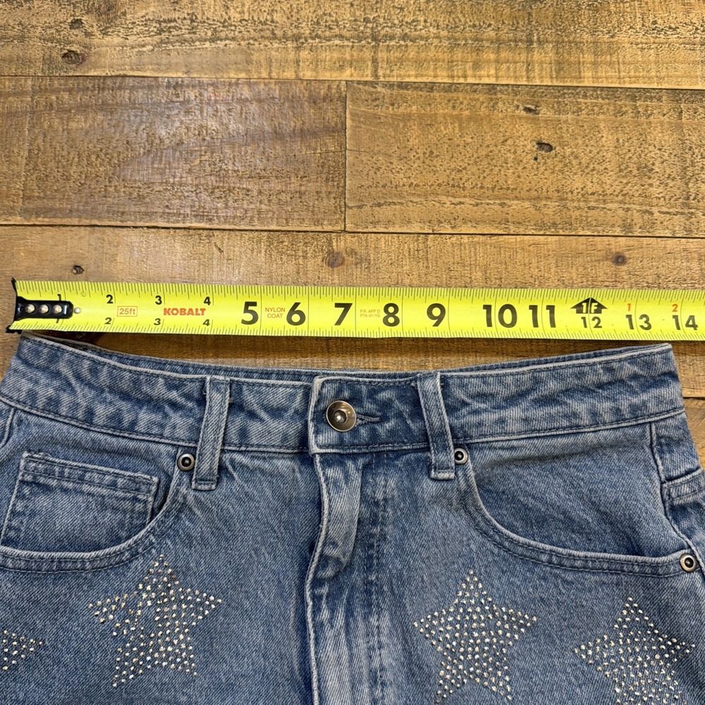 Hot Topic Blue Denim High Waisted Shorts Rhinestone Stars Junior's Size 5 (27"W) - Picture 9 of 16